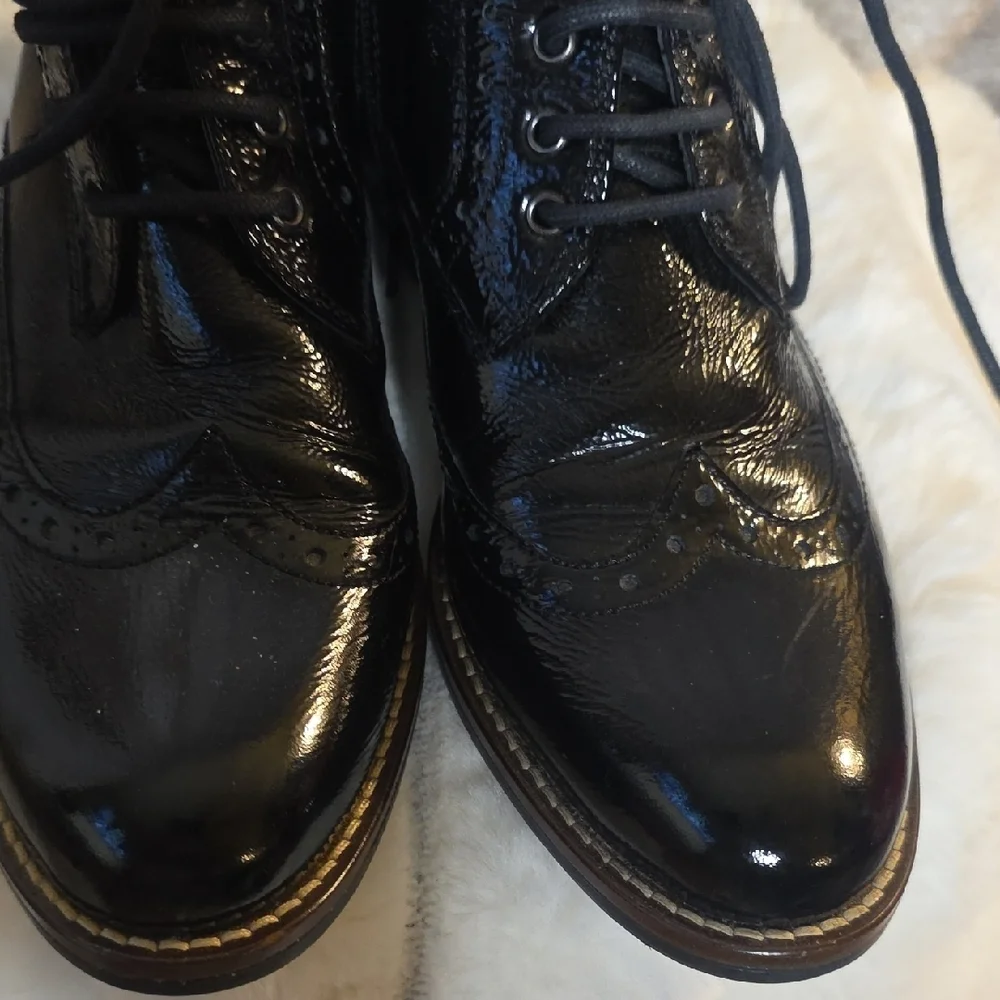 Black Patent Lace-Up Ankle Booties